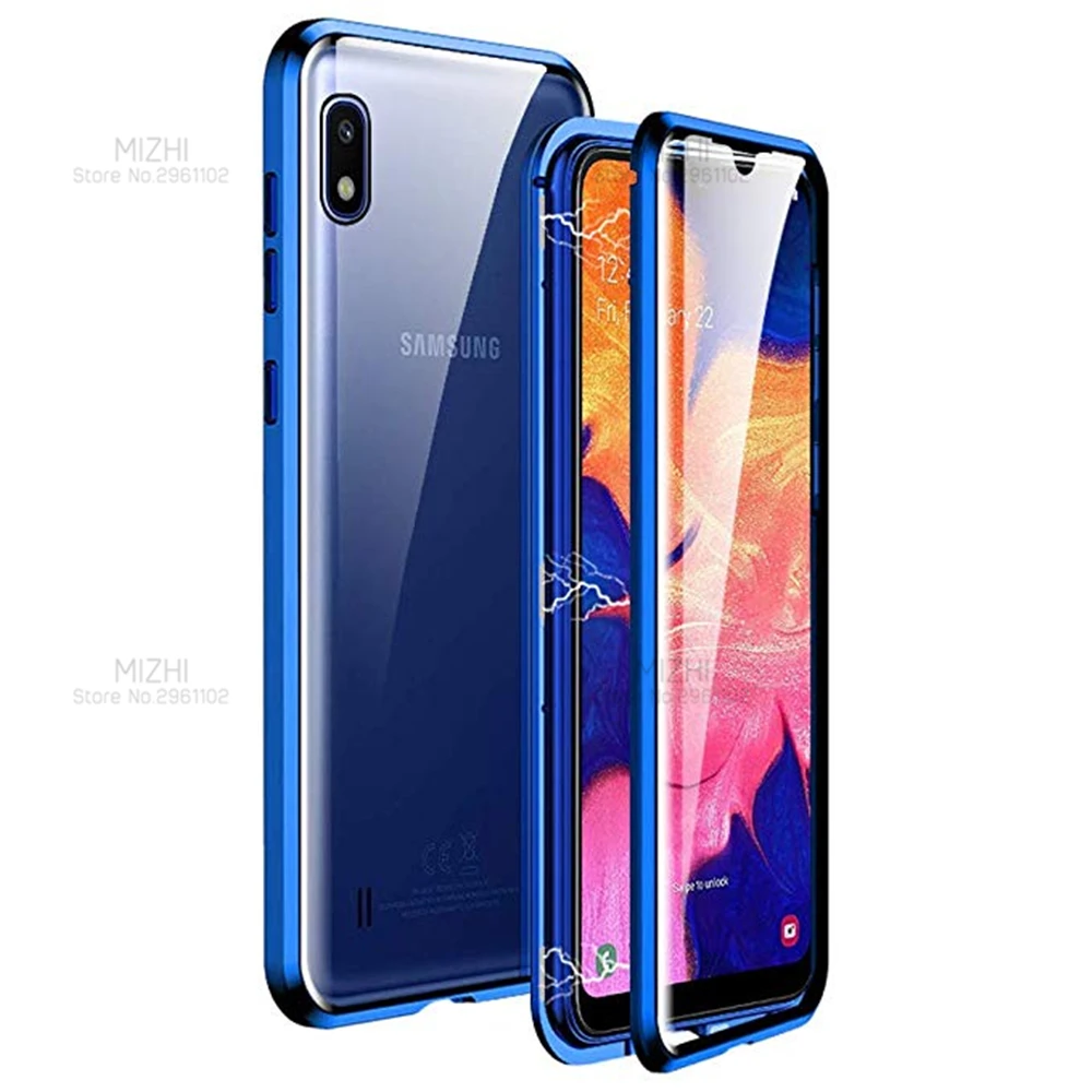 Чехол A10 360 двухсторонние стеклянные Чехлы для Samsung Galaxy магнитный металлический