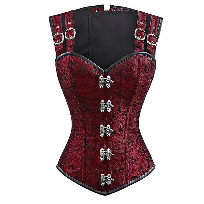 Baratos Corsé gótico Steampunk de las mujeres acero deshuesado Lingrie Sexy Overbust corsé chaleco Bodyshaper superior