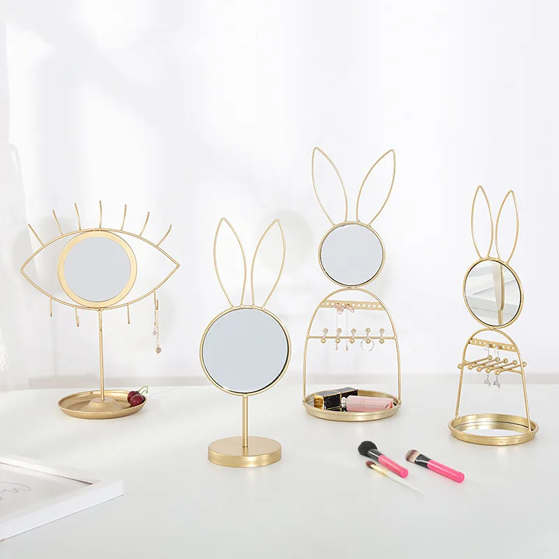 Декоративные зеркала в форме кролика, Скандинавское Золотое зеркало для макияжа, аксессуары для украшения дома, ювелирные изделия, серьги, лотки с крючками