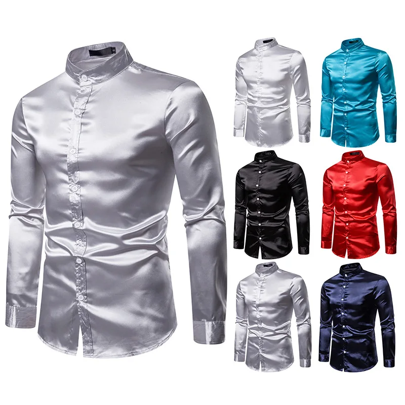 Stage Costumes Men's Casual Fashion Shiny Long Sleeve Stand Collar Shirt Male Singer Clothes Nightclub Rave Party Wear DT1816 |
