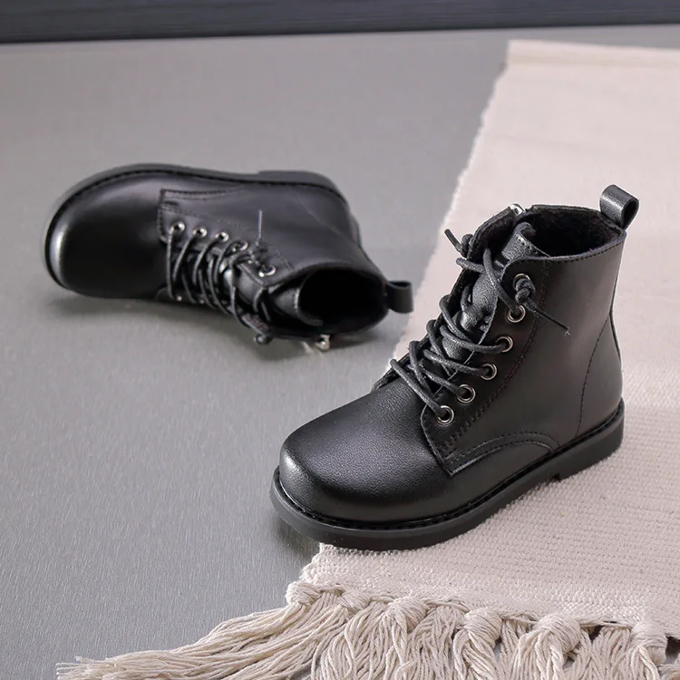 Winter Kids Martin Boots Boys Warm Black Boots Baby Girls Ankle Boots Children Leather Shoes Toddler Brand Boots Fashion New