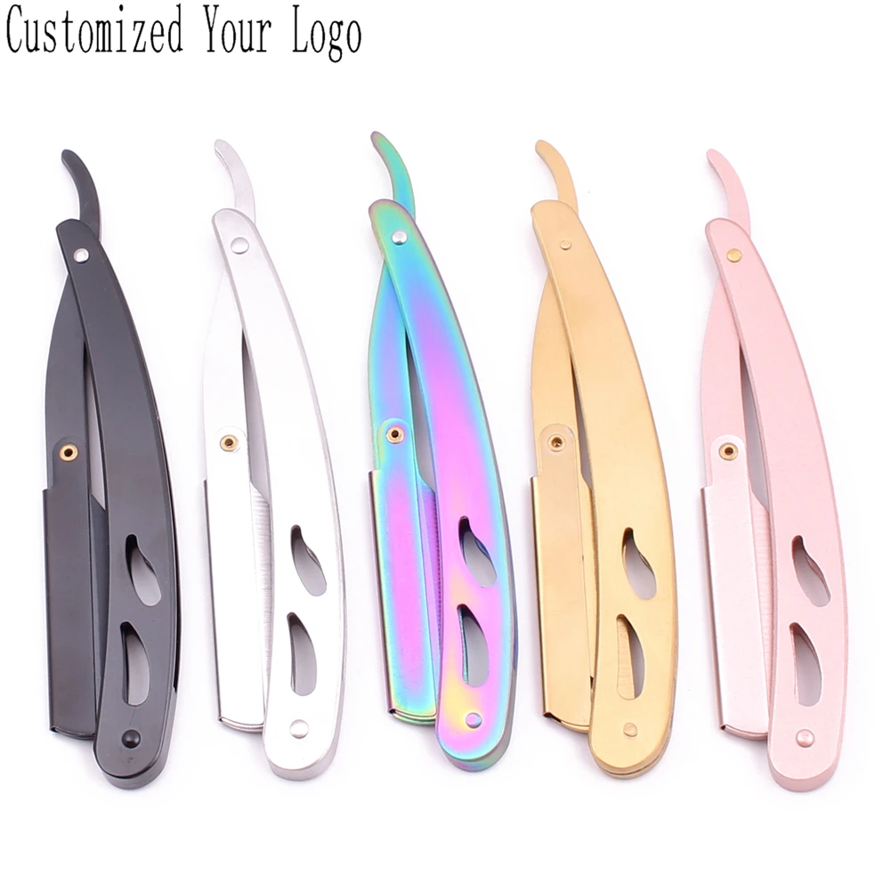 

14*2cm 1 Pcs Customized Logo Professional Barber Edge Steel Folding Shaving Knife Hair Removal Tools Shaving Razor + Blade C6102