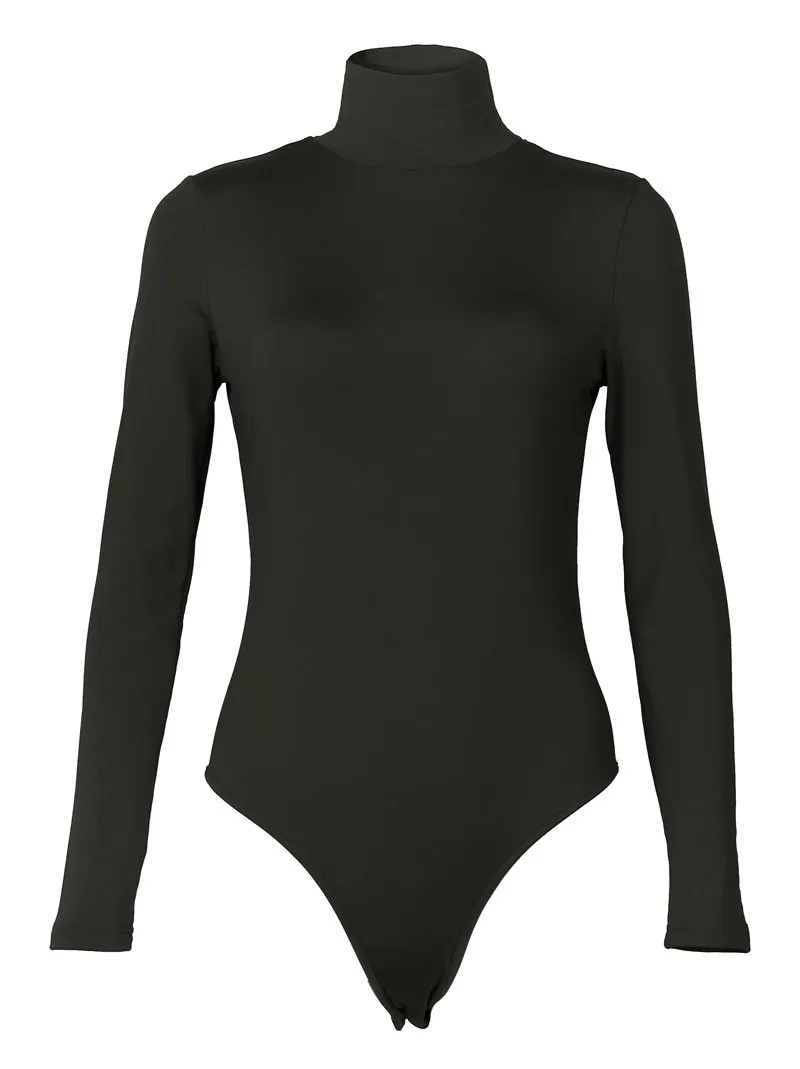 Обтягивающий женский эластичный боди-топ, женские одноцветные комбинезоны, женские сексуальные Клубные облегающие боди, зимние осенние комбинезоны с длинным рукавом M0018 - Цвет: Black