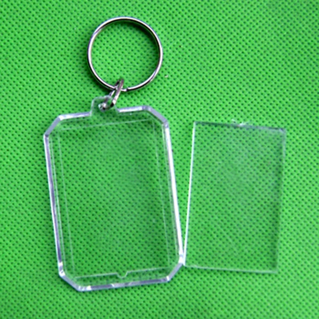 50pcs/lot Octagon Transparent Blank Insert Photo Picture Frame Key Ring  Split keychain Blank Acrylic Keychains