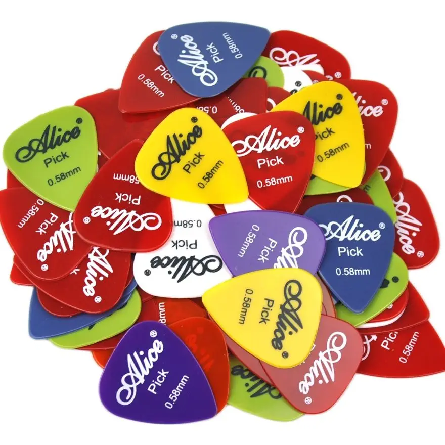 100pcs 0.58mm Alice Glossy Nylon Guitar Picks Plectrums For Acoustic Guitar E 100pcs pack alice smooth abs guitar picks standard plectra ap 100p multi thickness