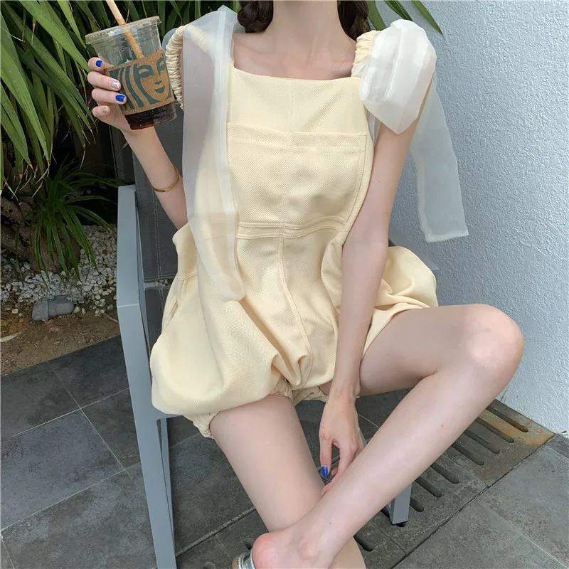 Women Summer Sleeveless Spaghetti Strap Rompers Loose Harajuku Pumpkin Playsuits Casual Sweet Kawaii Jumpsuit |