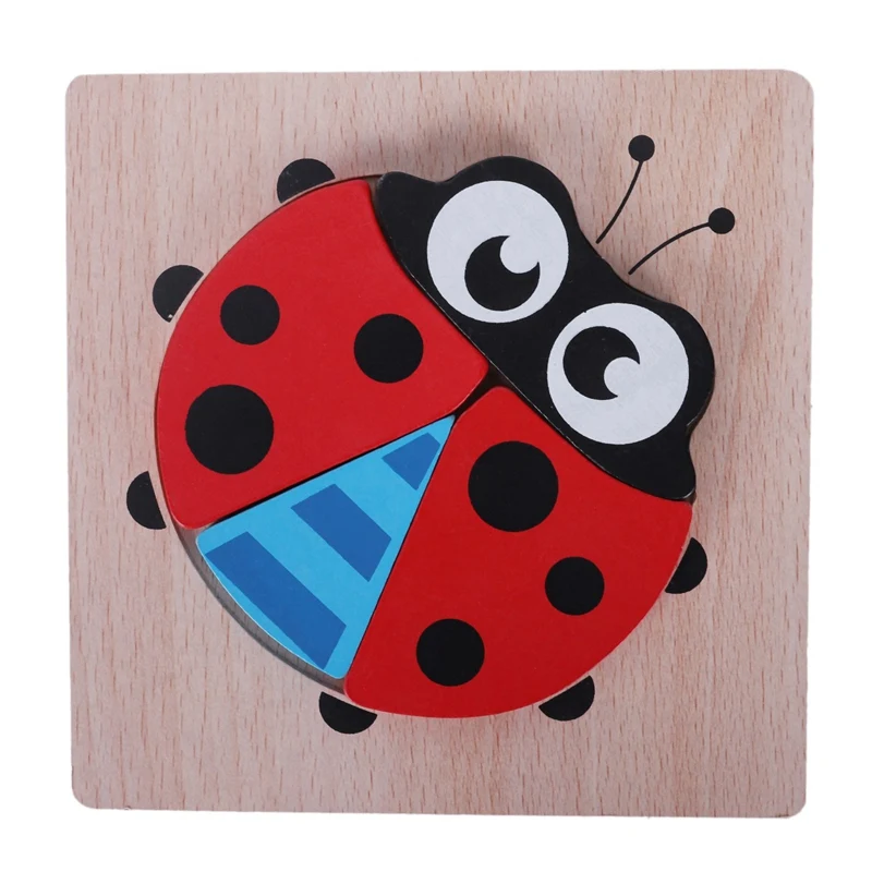 

Baby Education Learning Wooden Toys Early Education Cartoon Animal Puzzle Children Toy Ladybug Jigsaw Puzzle