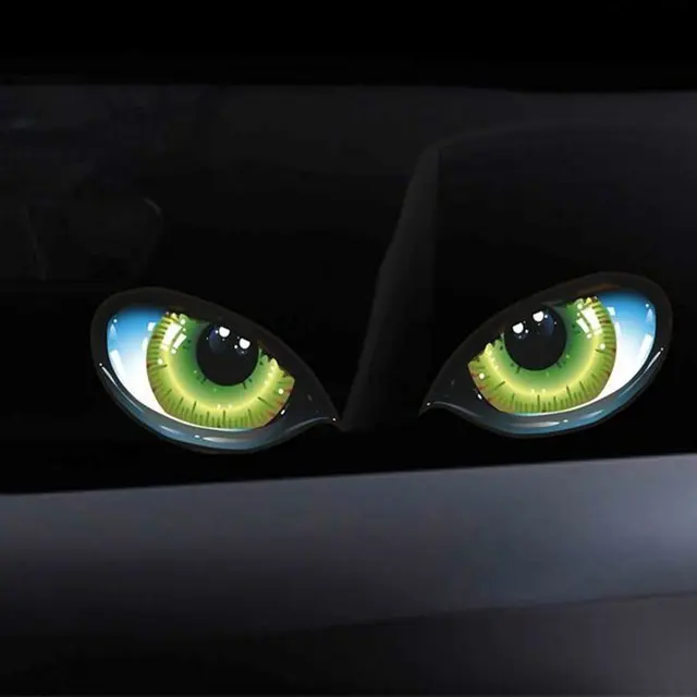 3D Funny Design Stereo Reflective Green Cat Eyes Pattern Car Sticker Truck Head Engine Rearview Window Door or Mirror Decal GREEN EYES
