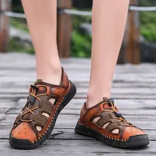 Мужские сандалии; сандалии из натуральной кожи; Мужская Уличная Повседневная обувь; дышащая обувь в рыбацком стиле; мужская пляжная обувь; May28