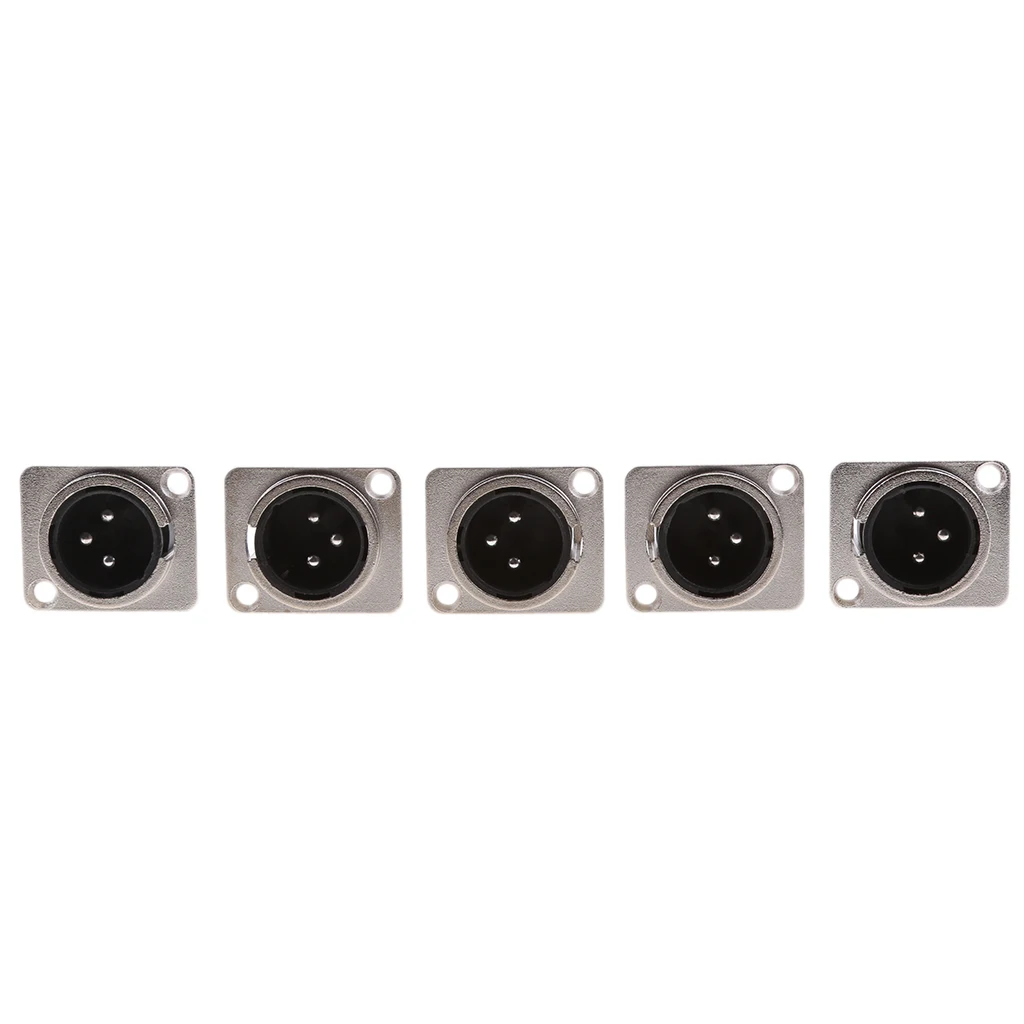 5Pcs XLR 3Pin Male Square Wall Chassis Panel Mounted Microphone Connector