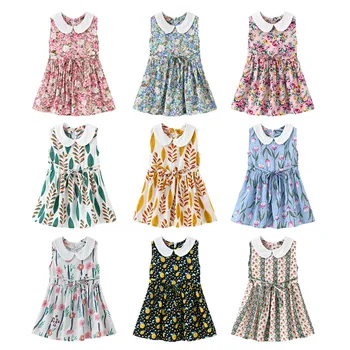 

2020 New Summer Kids Dresses for Girls Fashion Flower Print Sleeveless A-line Dress Baby Child Cotton Princess Dress Clothes