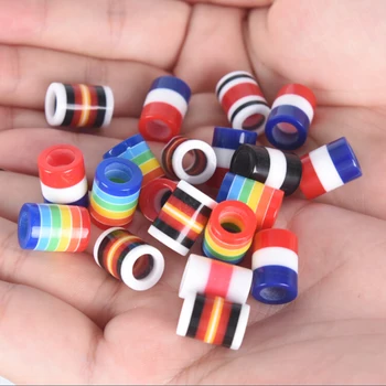 

100pcs 6mm Hole Tube Braiding Styling Tool Colorful Hair Braid Dread Cuff Clip Resin Dreadlock Beads Rainbow Stripes Pattern