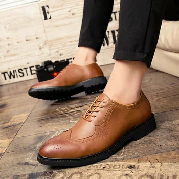 

Men dress Shoes Leather Man spring autumn business Shoes Flats soft Lace Up Low Top Round Toe brogue Formal Shoes For Male