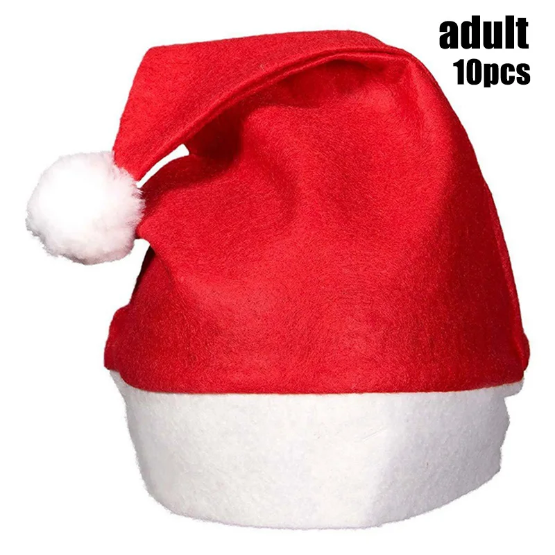 10pcs Felt Santa Hats Christmas Non-woven Hat for Holiday Christmas Xmas Cap S7JN