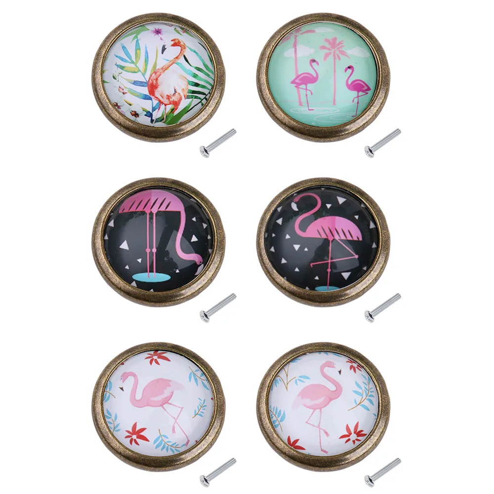 6 Piece/Set Chic Flamingo Design Handles Door Dresser Drawer Cabinet Cupboard Pull Knob for Home Decoration DIY, Mini