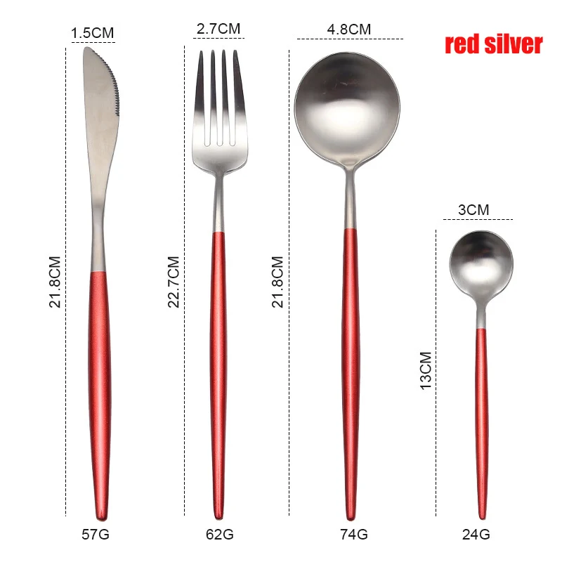 red silver Spklifey набор посуды из нержавеющей стали набор столовых приборов Ложка Вилка Нож Западный стальной столовый набор для кухни аксессуары для дома - Color: red silver