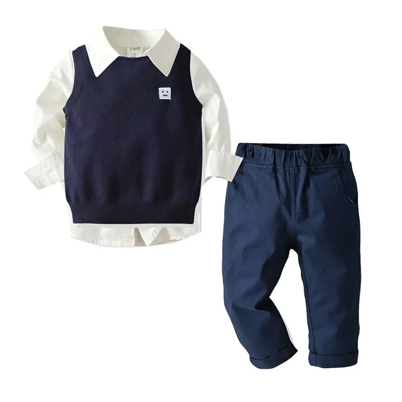 Children's Clothes Warm Black Sweater Long Sleeve Shirt Pants 3pcs/set Kids Boys Clothing Set Casual Style Baby Boy Suit |