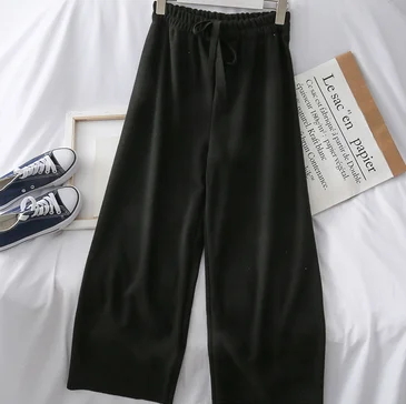 black trousers Утолщенные женские свободные штаны Осень Зима OL Стиль Шерсть Женский Рабочий костюм брюки свободные женские брюки с эластичным поясом - Цвет: black trousers