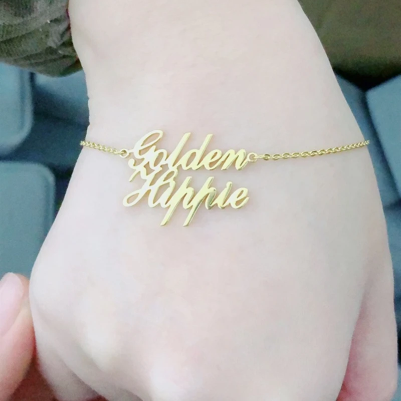 Изготовленный На Заказ Двойной слоистых имя ювелирный женский браслет Нержавеющая сталь цепочка на руку два табличка очарование Браслеты для Для женщин браслеты