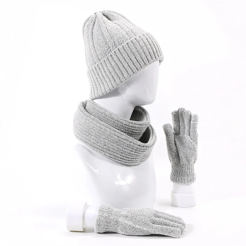 Новое поступление Skullies зимняя вязаная шапка шарф набор для мужчин и женщин сплошной цвет Теплые шарфы с капюшоном мужские зимние уличные шапки s перчатки - Цвет: B