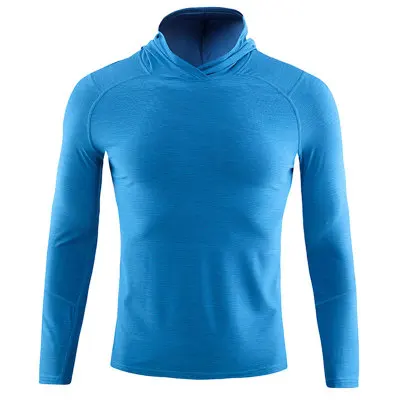 Осенняя футболка для бега, Мужская футболка с длинным рукавом, с капюшоном, Рашгард, рубашки для спортзала, фитнес-тренировочная футболка, быстросохнущая дышащая спортивная одежда - Цвет: P44-3 blue shirts