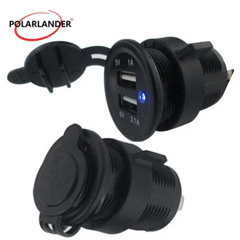 

Auto Truck Adapter USB Socket Car Charger Power Mobile Phone Dual USB Port LED Panel Charge 5V 2.1A Socket for Boat Motorcycle