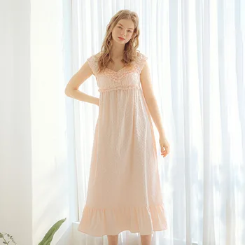 

Summer Elegant Women Pastel Nightgown With Chest Pad Female Sleeveless Embroidery Nightdress Mujer Mid Long Loose Hem Bathrobe