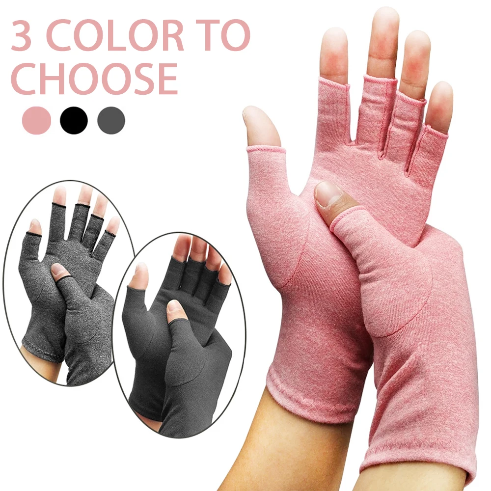 Buen valor Guantes de terapia duraderos para el cuidado de la salud, protectores de manos ligeros Unisex para el dolor articular, medio dedo, artritis, soporte de muñeca suave, 1 par NRwoeAYEaa0
