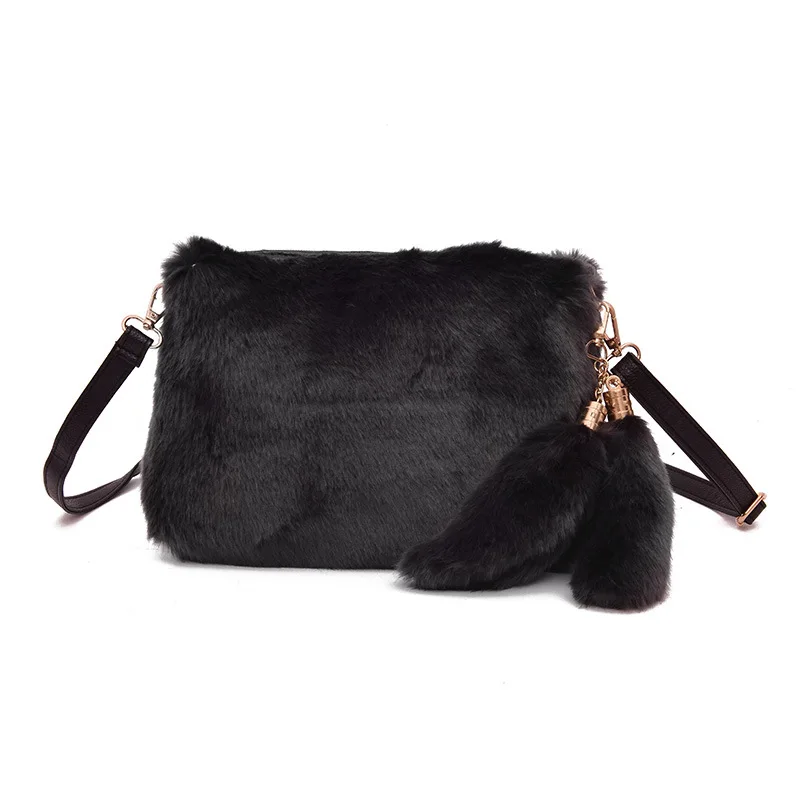 Soft Warm Fur Bag Shoulder Bag Female Leopard Female Bag Large Plush Winter Handbag Winter Messenger Bag Fashion - Цвет: Dark Grey
