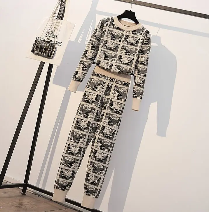 Большие размеры Knit трикотажные свитера с длинными рукавами и рисунком из