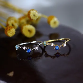 

Cute Polaris Starburst Stacking Ring sv925 Gold Thin Ring Vermeil Girls Birthday Gift Blue Stone Constellation North Star Ring