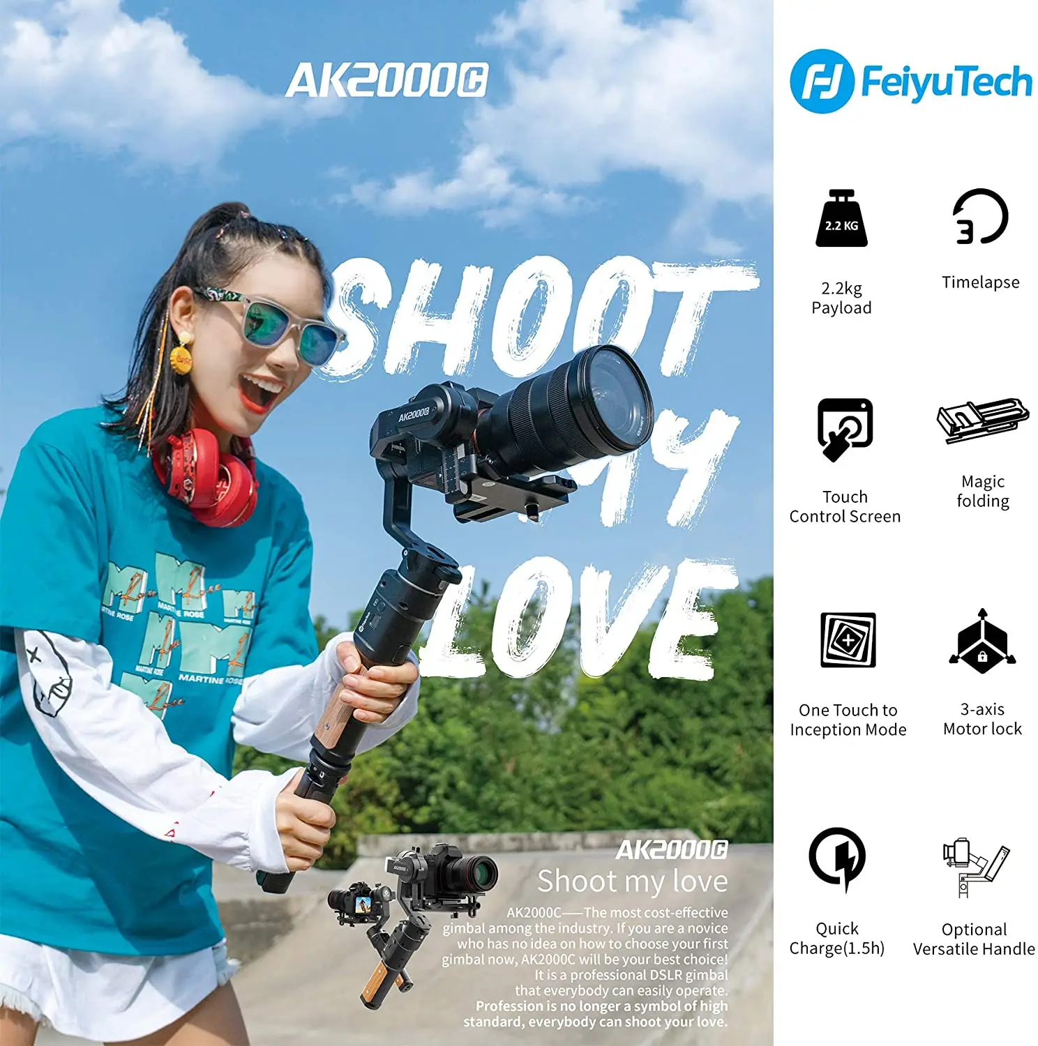 Feiyu Ak2000C 3 осевой Стабилизатор камеры ручной стабилизатор для DSLR/беззеркальных