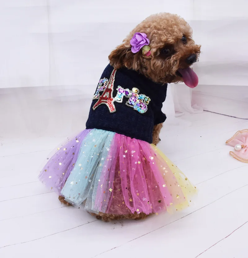 

2019 Newest Autumn and Winter Pet Clothes Colorful Skirt Dog Clothes Thickened Cold Weather Princess Dress for Puppy Pet Dress