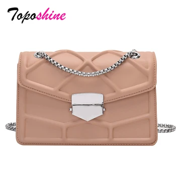 

Toposhine Embossed Leather Woman Shoulder Bag Female Chains Hand Bag Fashion Summer Lock Flap Bag Leather Women Messenger Bags
