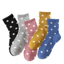 Женские милые носки в горошек, красивые женские хлопковые носки средней длины, Свободные повседневные носки в горошек в стиле ретро, японские кавайные носки