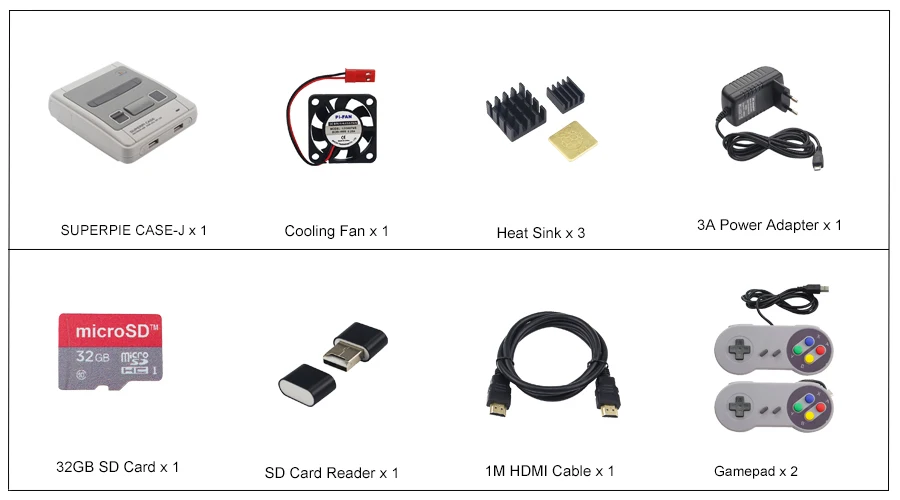 Retroflag SUPERPIE CASE-J пластиковая коробка для Raspberry Pi+ 32 ГБ sd-карта+ 3A адаптер питания+ HDMI+ вентилятор+ радиатор для RPI 3B