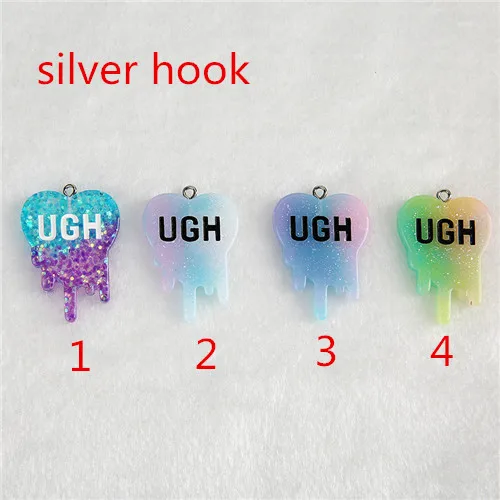 silver hook 10 шт 26*35 плоская задняя Смола Блеск кабошоны UH кулон части декодер чехол для телефона - Цвет: silver hook