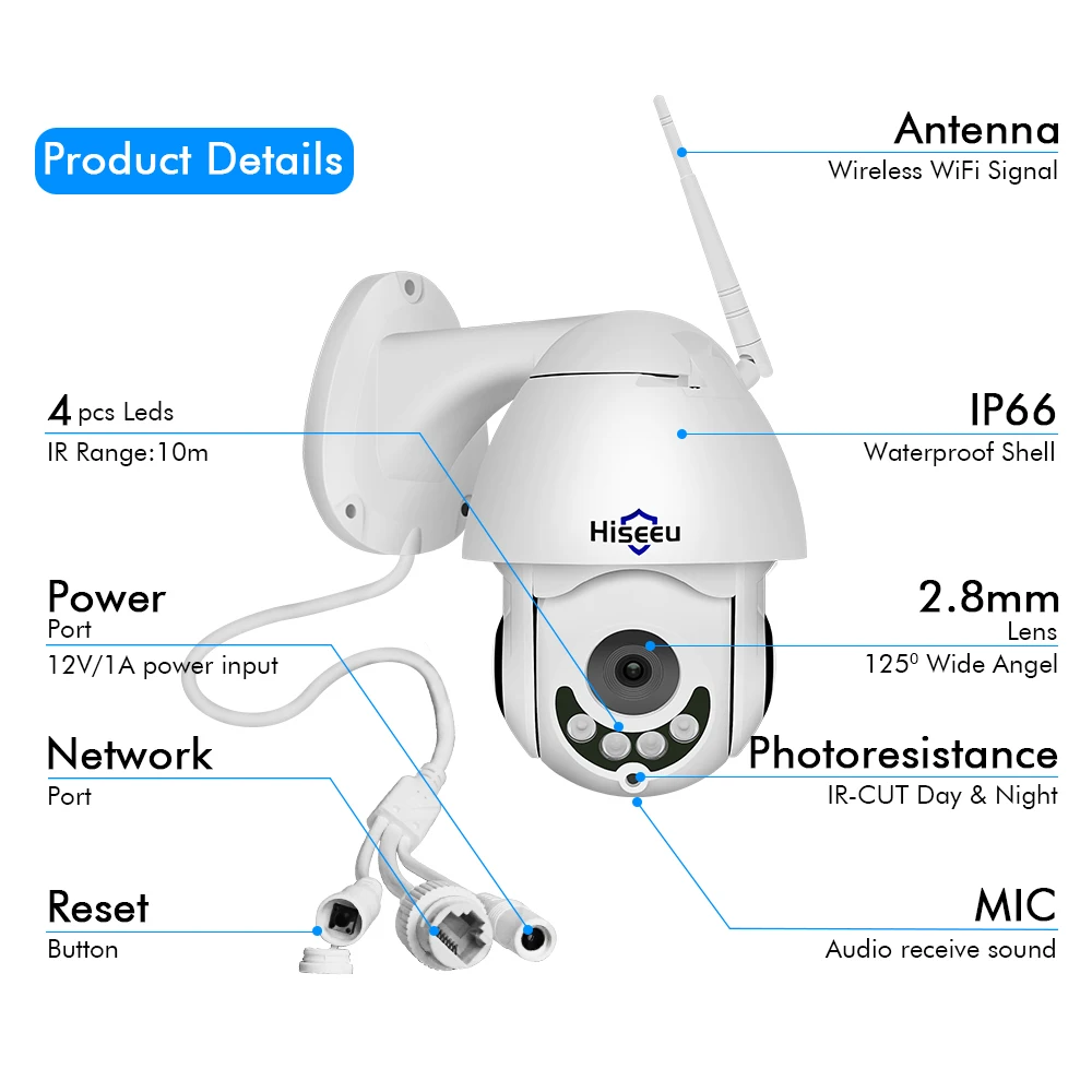 Скоростная купольная IP камера Hiseeu 1080P Wi Fi 2 МП|Камеры видеонаблюдения| |