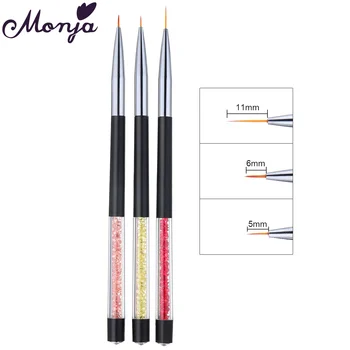 

Monja 3Pcs/Set Rhinestone Handle Nail Art French Stripes Liner Drawing Brush Lines Pattern Design Painting Pen DIY Manicure Tool