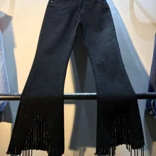 Осень Европейский Тяжелый Черный кисточкой алмаз высокая талия тонкие джинсы женские брюки, джинсовые штаны джинсы женские уличные