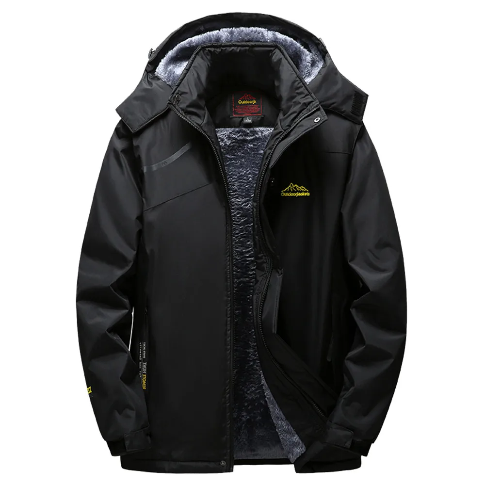 Men's Winter Outdoor Thermal Jacket Coat Cashmere Thickening Hoodie Zipper Outwear Coat Long Sleeve Casual Coat Large Size#S
