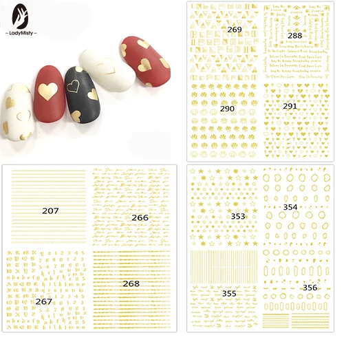 

LadyMisty 1 Sheet Gold plating Design Nail Art Sticker Applique Hollowed Out Five-pointed Star Love Letter Shell Line