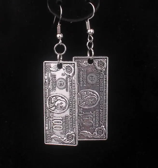 

Silver Color Retro Coin 100 Dollars Pendant Drop Earring Necklac Women Personality Punk Alloy Dangle Earring Fashion Jewelry Gif