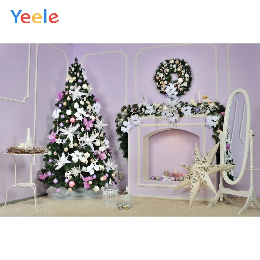 

Yeele Christmas Tree Fireplace Star Mirror Background Vinyl Purple Wall Room Photography Backdrop For Photo Studio Photophone