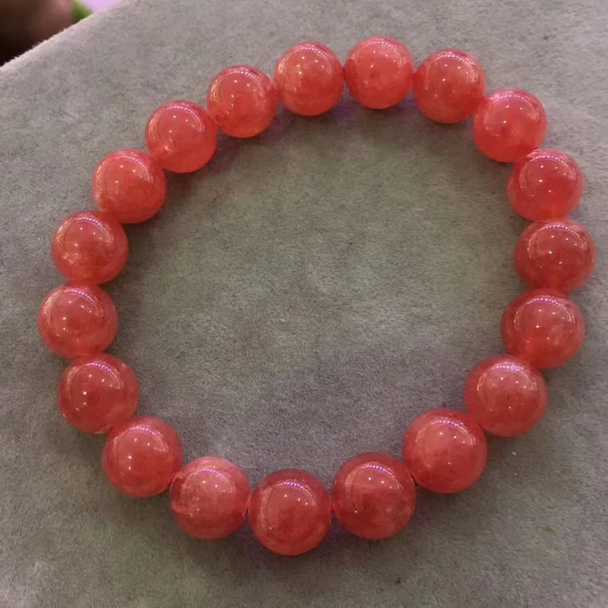 

10.3mm Certificate Natural Red Rhodochrosite Gemstone Women Bracelet Love Clear Round Beads Men Fashion Best AAAAA