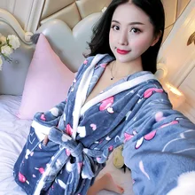 Милые Мультяшные плотные ночные рубашки, зимний банный халат, женские пижамы, банный халат, фланелевый теплый халат, одежда для сна, коралловые бархатные халаты