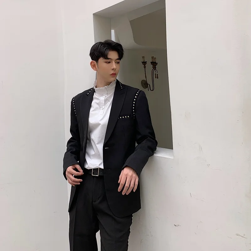 

Fashion Coat Overcoat Masculino Men Streetwear Hip Hop Punk Rivet Casual Slim Fit Suit Blazer Jacket Male Vintage