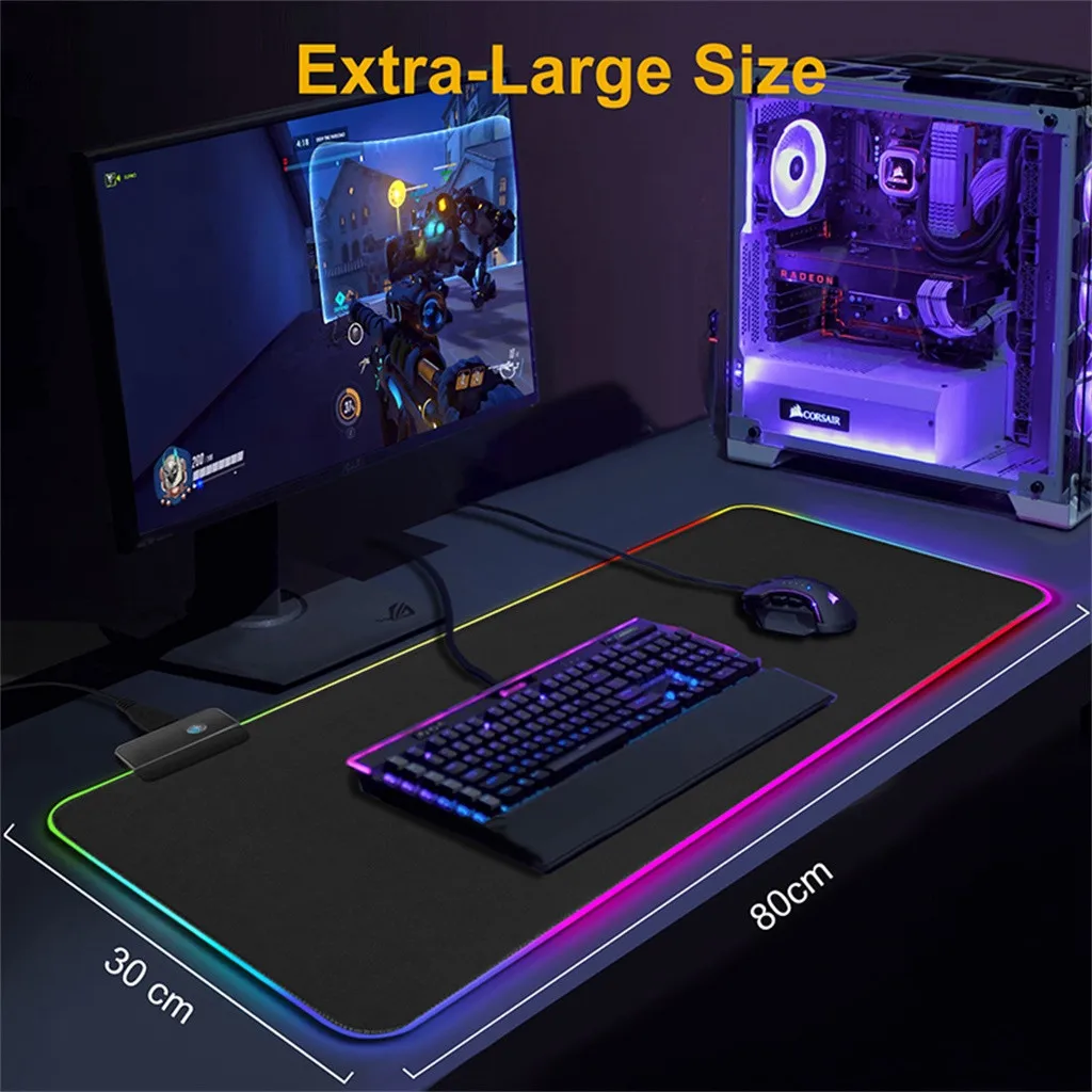 5 Types Large RGB LED Colorful Lighting Gaming Keyboard Mouse Pad Mat Anti-Slip 