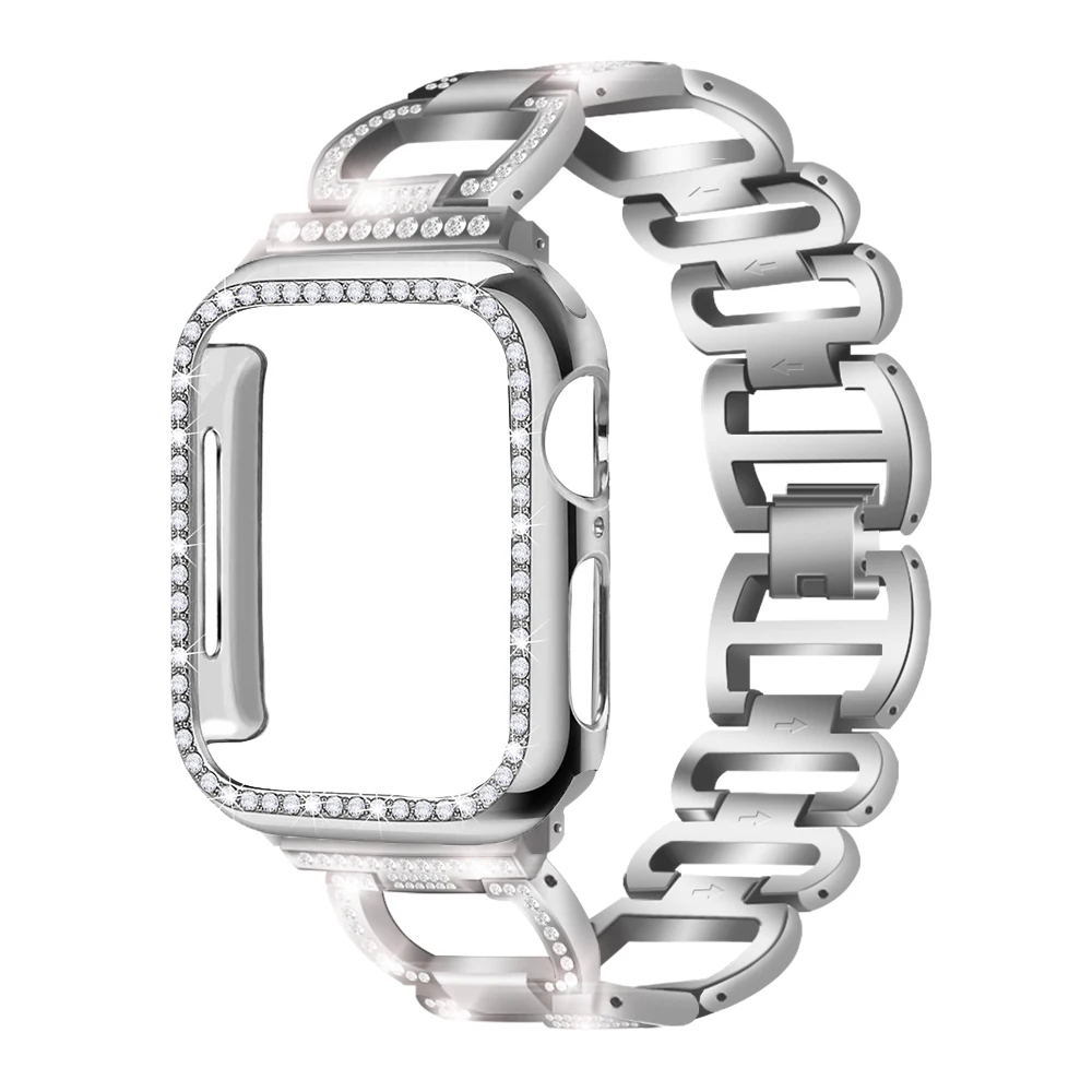 Металлический ремешок кольцо с бриллиантом Нержавеющая сталь браслет наручных часов iwatch, ремешок для Apple Watch, версии 4/3/2/1 38 мм 40 мм 42 44 мм