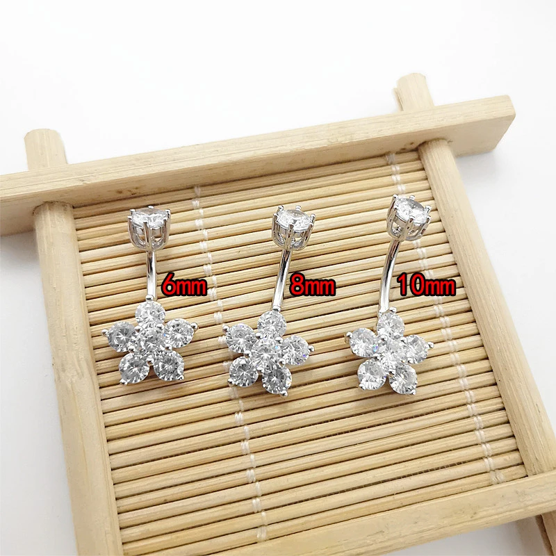 925 sterling silber bauchnabel ring blume CZ Nabel piercing Barbell Piercing schmuck Für Frauen – Detail 1